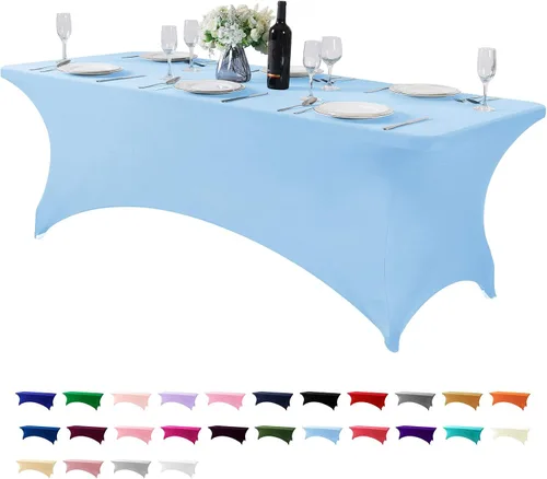 Miniatura 16 de Mantel de elastano para mesas de 4, 6 u 8 pies, mantel elástico universal ajustable para fiestas, banquetes, bodas y eventos - Verde manzana