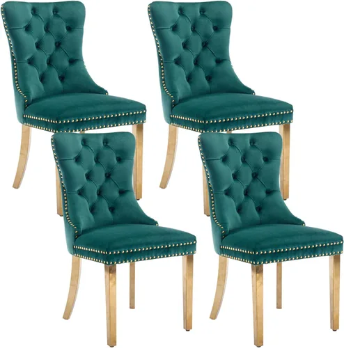 Miniatura 74 de Shenyon Juego de 2 Sillas de Comedor de Terciopelo Gris, Sillas de Comedor Tapizadas con Ribete de Anilla Trasera y Patas de Madera Maciza, Sillas