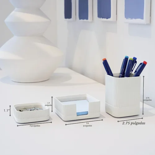 Miniatura 7 de Juego de 3 organizadores de escritorio estéticos para tu oficina, accesorios de escritorio de hormigón resistentes para mujeres u hombres que