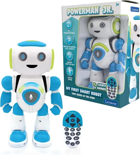 LEXiBOOK - Powerman Jr. Robot inteligente interactivo para niños que lee en la mente, juguete para niños, baila, reproduce música, cuestionario de