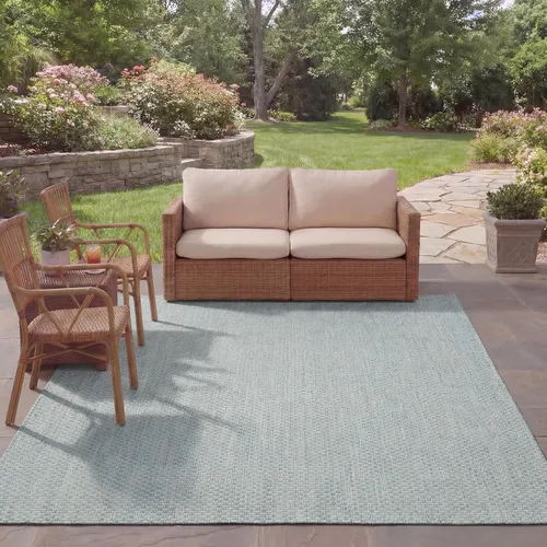 Miniatura 68 de SAFAVIEH Alfombra lavable al aire libre Courtyard Collection - 6'7" x 9'6", azul claro y gris claro, no desprende pelusa y fácil limpieza, ideal
