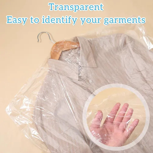 Miniatura 5 de Paquete de 100 bolsas de ropa para colgar ropa, bolsas de plástico para limpieza en seco, fundas de ropa transparentes para tintorería