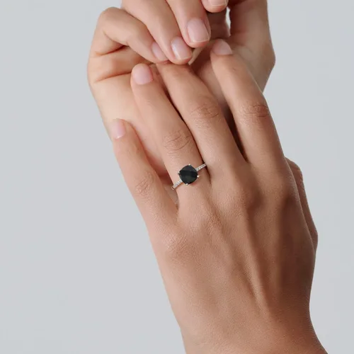 Miniatura 5 de Gem Stone King Anillo de compromiso de plata de ley 925 con piedra preciosa de corte cojín de 0.315 in Anillo de compromiso de aniversario de boda