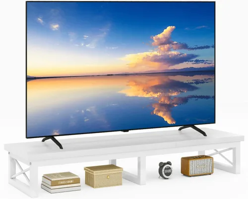 Miniatura 12 de IBUYKE Elevador de TV grande de 45" para TV de 32-60 pulgadas, Soporte de TV corto de sobremesa con almacenamiento y patas de acero, Escritorio