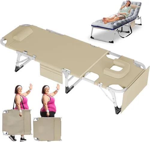 Miniatura 9 de H&ZT Silla de salón plegable con abertura para la cara – Silla reclinable ajustable para bronceado al aire libre con colchón, silla de sol