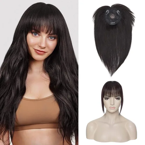 Miniatura 14 de Benehair 150% seda hecha a mano densidad base 100% Remy cabello humano para mujeres con flequillo clip en piezas de cabello con clip con ligera Gris