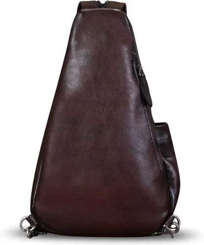 Miniatura 4 de Bolso bandolera de cuero genuino para hombres y mujeres, mochila de cuero para el pecho, bolsa cruzada de hombro