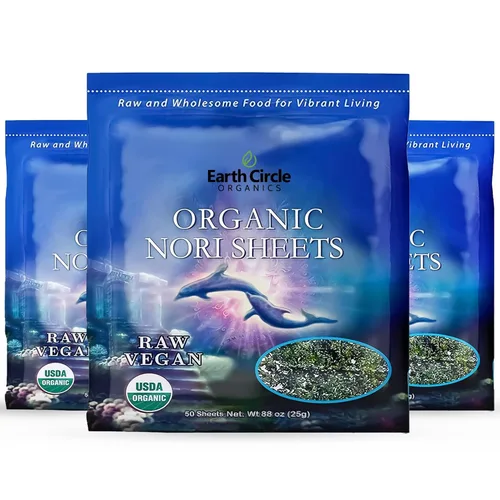Miniatura 8 de Earth Circle Organics Sábanas de algas nori orgánicas, crudas, sin calentar y sin tostar, certificadas grado A, veganas, paleo y cetogénicas