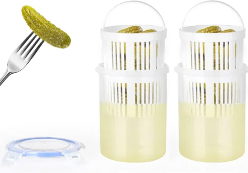 Miniatura 10 de Firlar Tarro de pepinillos con inserto de colador,Contenedor de almacenamiento de pepinillos con inserto de colador,Contenedor de almacenamiento