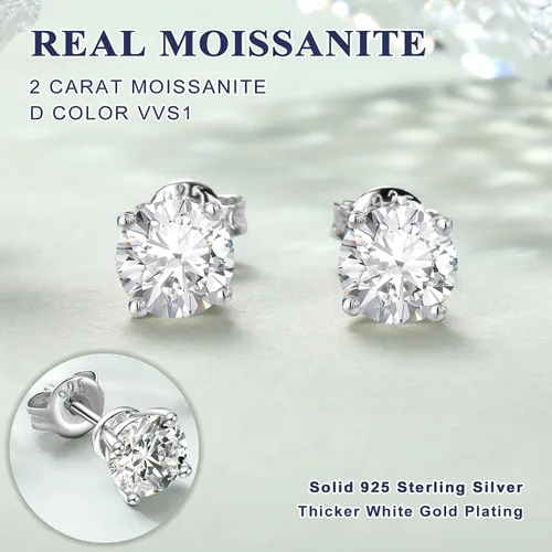 Miniatura 5 de DAYBYDAY Aretes de plata de ley 925 de moissanita para mujeres y niñas, delicados y lindos corazones, redondos, cojines, ovalados, color D, VVS1