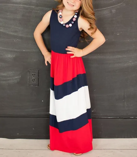 Miniatura 4 de Vestidos largos de verano con diseño de cheurón a rayas para mamá y yo