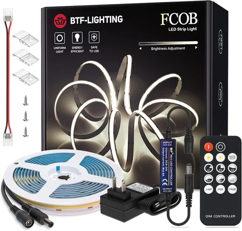 Miniatura 13 de BTF-LIGHTING COB - Tira de luz LED de 24 V, 16.4 pies, 3000 K, blanco cálido, regulable, de alta densidad, cinta flexible con control remoto