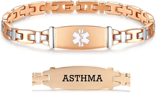 Miniatura 93 de LinnaLove Lady Medical Alert - Pulseras médicas de acero inoxidable para mujer, 7.5 pulgadas
