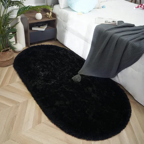 ISEAU Alfombra ovalada esponjosa, moderna de felpa lanuda para dormitorio de niños, extra cómoda, bonita, alfombra de noche para habitación de niños