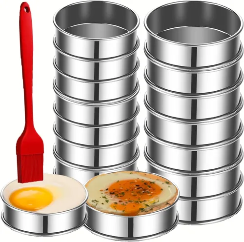 16 paquetes de anillos para muffins ingleses, anillos para crumpets de 4 pulgadas, acero inoxidable con doble borde enrollado, anillos para tartas