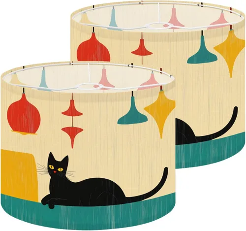 Miniatura 23 de Drum Lampshade Mid Century Black Cat Starry Lights Retro Style Medium Lamp Shade Replacement Linen Fabric Lampshades for Bedside Table Lamp Floor