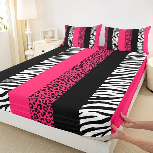 Miniatura 10 de Juego de sábanas con estampado de manchas de piel de cheetah abstracto, sábana bajera tamaño individual para niños, niñas y mujeres, decoración
