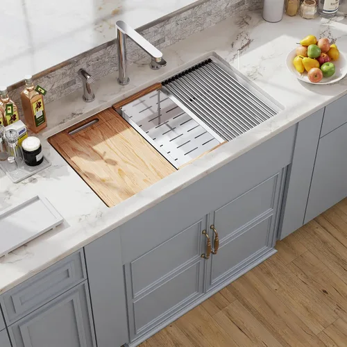 Miniatura 22 de Farm - Fregadero de cocina reversible con 24 unidades, color blanco, 24 x 18 pulgadas, delantal frontal de porcelana blanca, de cerámica y arcilla