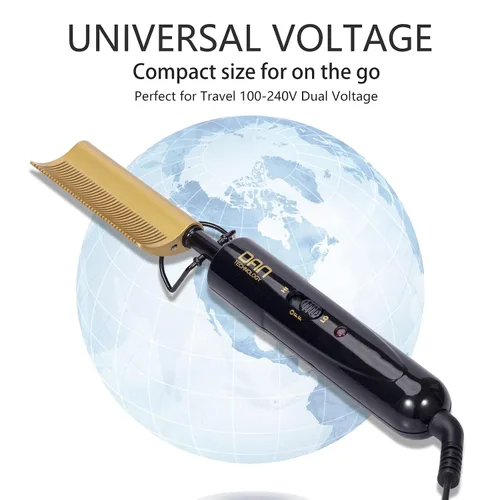 Miniatura 5 de DAN Technology Plancha Alisadora de Cerámica Curva y Peine de Presión Térmica, 450°F de Doble Voltaje para Cabello Natural Negro, Portátil