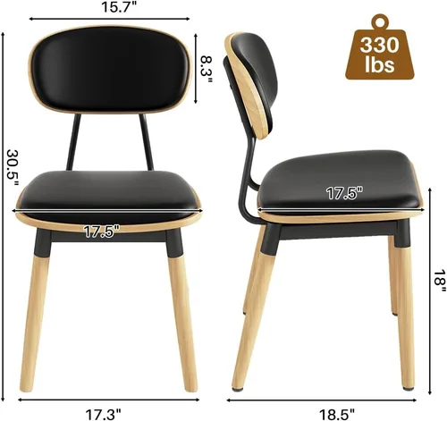 Miniatura 2 de Juego de 4 sillas de comedor, modernas sillas de cocina tapizadas de piel sintética con respaldo de madera curvada de nogal y cojín de asiento