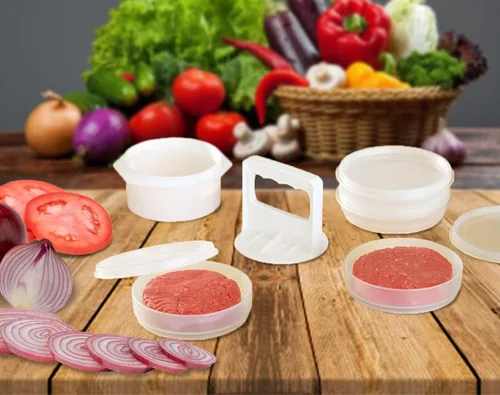 Miniatura 2 de CTD Store set de 10 unidades: prensa para hamburguesas y recipientes para congelador. 4 contenedores con prensa para hamburguesas