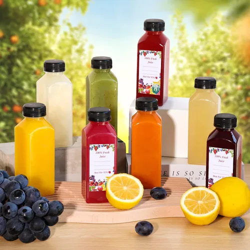 Miniatura 4 de SUPERLELE 12 botellas de plástico para jugo de 12 onzas con tapas, recipientes transparentes reutilizables para jugos, licuados, beber y otras