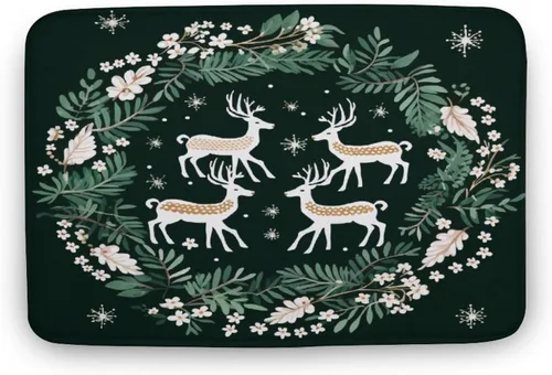 Miniatura 20 de Alfombra de baño con árbol de Navidad con ciervos en invierno, alfombra de baño vintage de terciopelo de Navidad, alfombra de baño para ducha