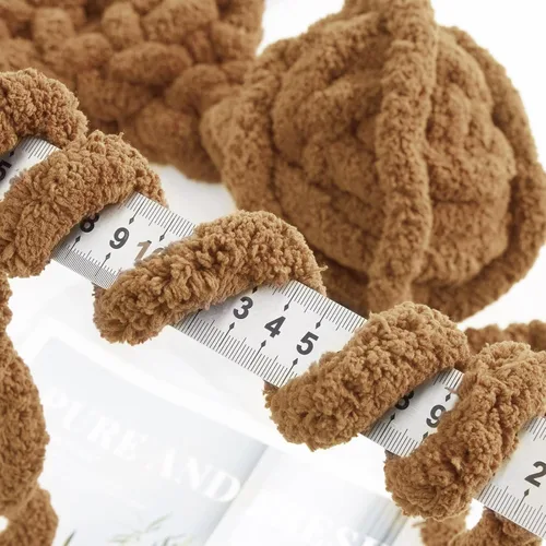 Miniatura 4 de HOMBYS Hilo de chenilla grueso de café para crochet, hilo grueso y esponjoso para tejer, hilo súper grueso y voluminoso para manta de punto a mano
