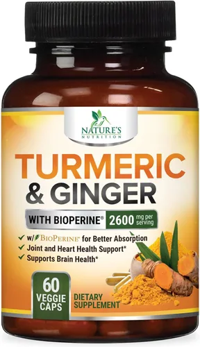 Suplemento de curcumina de cúrcuma – 2000 mg de cúrcuma orgánica por porción – 95% curcuminoides, jengibre y pimienta negra BioPerine para una mejor