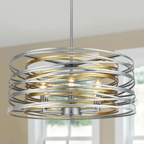 Miniatura 10 de ACNKTZ Lámpara Colgante de Tambor de 12.6'', Luminaria Colgante, Candelabro Retro Semi Empotrado, Candelabros Plateados para Comedor Dormitorio