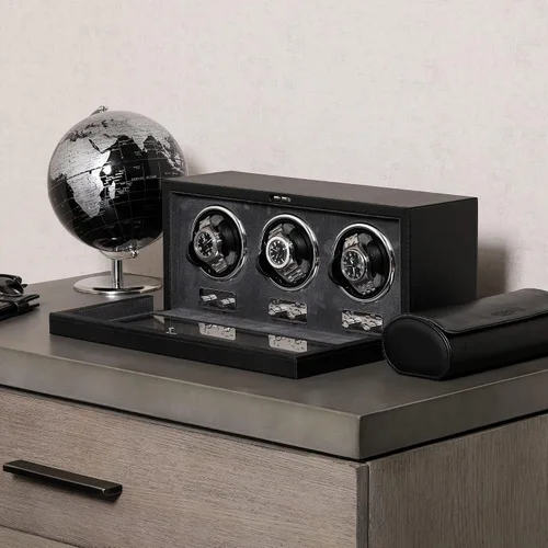 Miniatura 3 de ROTHWELL Bobinadora de reloj triple para relojes automáticos con motor silencioso con múltiples velocidades y ajustes de rotación (negrogris)