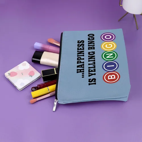 Miniatura 6 de Sazuwu 2 piezas Bolsa de maquillaje para regalo de bingo, regalos para amantes del bingo, regalos para el juego de bingo, ideas para regalos de Azul
