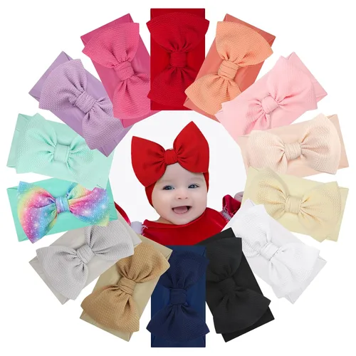 YanJie Diademas para bebé, hechas a mano, de nailon, elásticas, con lazos para el pelo, para recién nacidos, niñas, niños pequeños y niños en negro,