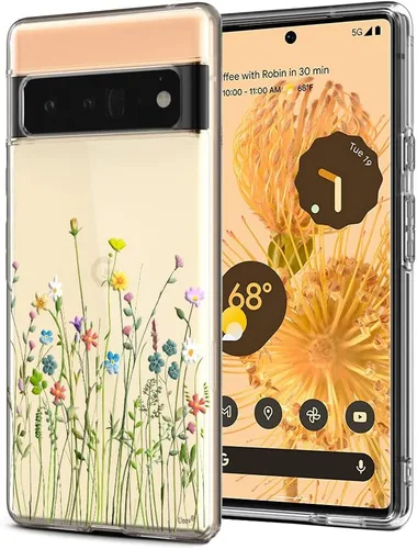 Miniatura 10 de Unov Funda para Pixel 6 Pro transparente con diseño de TPU suave, absorción de golpes, diseño delgado en relieve, cubierta trasera protectora