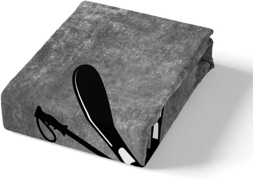 Miniatura 4 de Juego de sábanas bajeras de esquí, tamaño individual, color negro, snowboard, gris, teñido anudado, 2 piezas, para niños, niñas, adultos, decoración