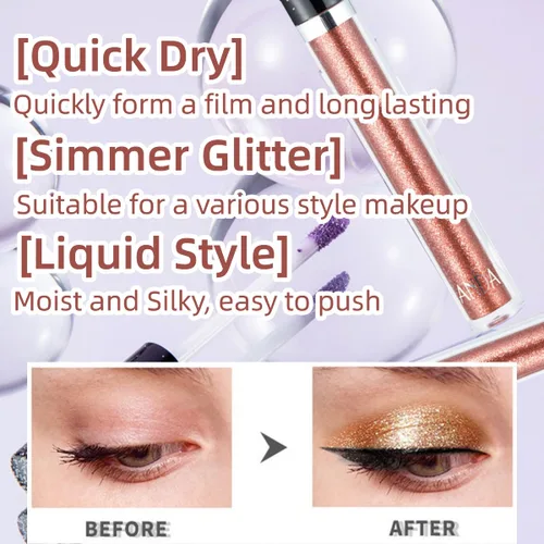 Miniatura 2 de Sombra de ojos líquida con purpurina de larga duración, pigmentos metálicos, brillo, sombra de ojos con destellos, maquillaje para ojos (Rosegold)