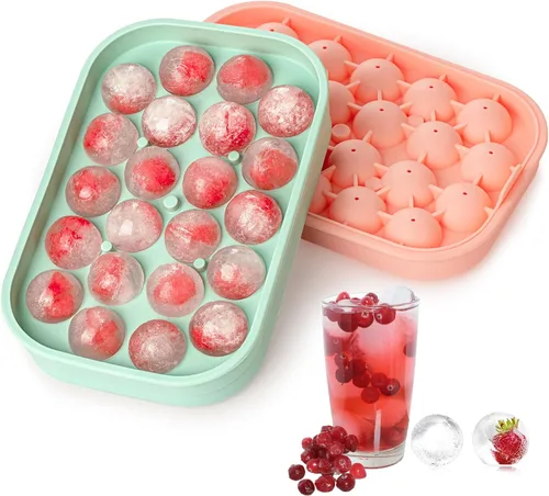 Bandeja para cubitos de hielo, paquete de 2 unidades de silicona flexible para 22 bolas de hielo con tapa, sin BPA, bandejas de cubitos de hielo de