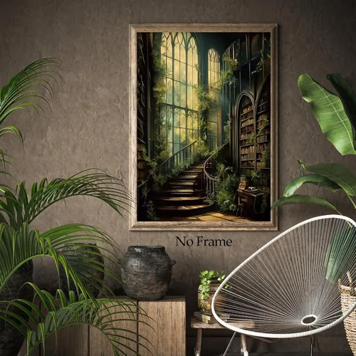 Miniatura 7 de Lienzo gótico de la academia oscura, arte de pared, arte victoriano vintage, arte medieval con castillo medieval, pósteres de biblioteca, cuadros