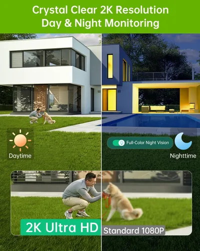 Miniatura 4 de SYMYNELEC Cámaras de seguridad solares inalámbricas para exteriores, cámara WiFi alimentada por batería 2K con detección de movimiento