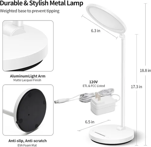 Miniatura 4 de Lámpara de escritorio LED con brazo oscilante y cuello flexible, lámpara de mesa 3CCT para el hogar, oficina, dormitorio universitario, lámpara alta