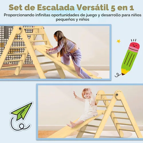 Miniatura 6 de Pikler - Juego de triángulos plegables 7 en 1, juguetes de escalada para niños, gimnasio de selva para bebés con rampa y arco, juego de escalada