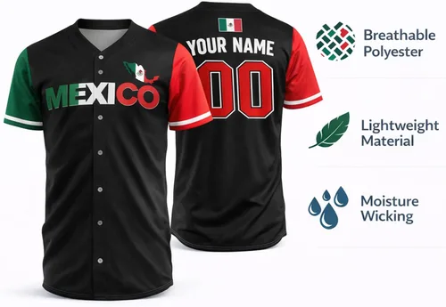 Miniatura 6 de Camiseta de béisbol personalizada de México, camisas personalizadas con orgullo mexicano con número de nombre para hombres y mujeres, camisa