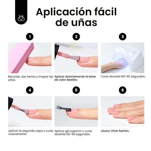 Miniatura 8 de Beetles - Esmalte de uñas de gel con base de goma, 6 colores nude, esmalte de gel rosa, melocotón, neutro, transparente, francesa, colores base