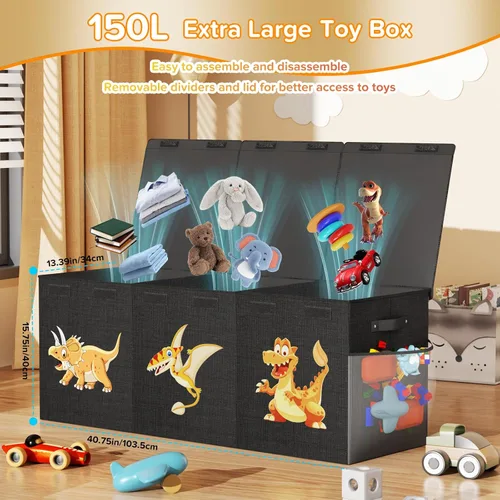 Miniatura 2 de Caja de juguetes extra grande, plegable, resistente, organizadora de juguetes, cestas de dinosaurios con tapas para niños y niñas, sala de estar