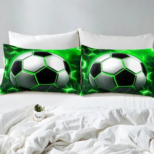 Miniatura 5 de Erosebridal Sábana bajera ajustable con estampado de fútbol, tamaño individual, para niños y niñas, juego de ropa de cama de juegos de pelota, funda