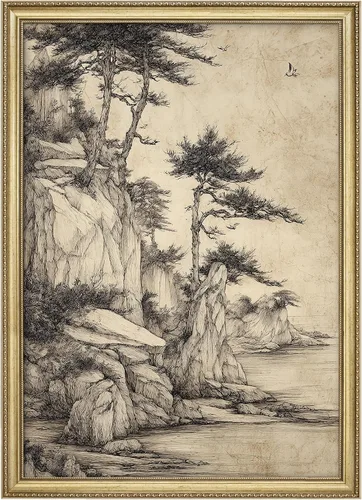 Miniatura 121 de MUDECOR Lienzo enmarcado prémium para pared, pinos nevados en bosque de invierno, ilustraciones modernas, arte contemporáneo, escénico, divertido