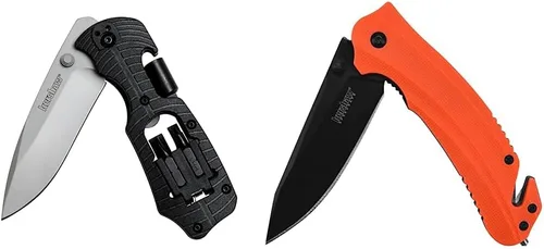 Kershaw Select Fire Cuchillo de bolsillo multifunción, juego de 4 puntas y destornillador, hoja de 3.4 pulgadas de acero 8Cr13MoV, navaja plegable