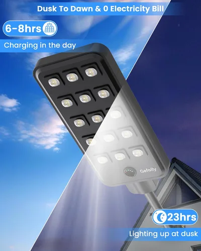 Miniatura 2 de Gefolly G-15000W Luz solar de calle al aire libre, 6500K gran angular luz de estacionamiento comercial del atardecer al amanecer IP67 seguridad