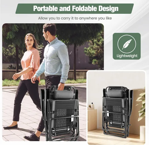 Miniatura 7 de Tangkula Juego de 2 sillas reclinables para patio, sillas plegables para exteriores con 7 posiciones de respaldo ajustables, asiento de tela