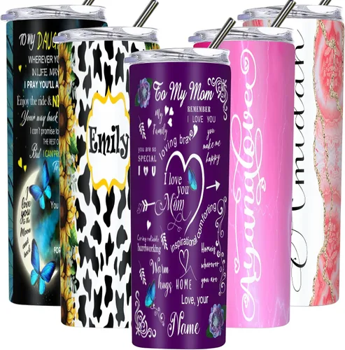 Miniatura 12 de Vaso delgado personalizado con tapas y pajitas con nombre impreso, vasos aislados personalizados de 20 onzas para mamá, mujeres y hombres